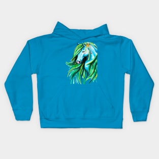 Watercolor Blue and Green Kelpie Horse Kids Hoodie